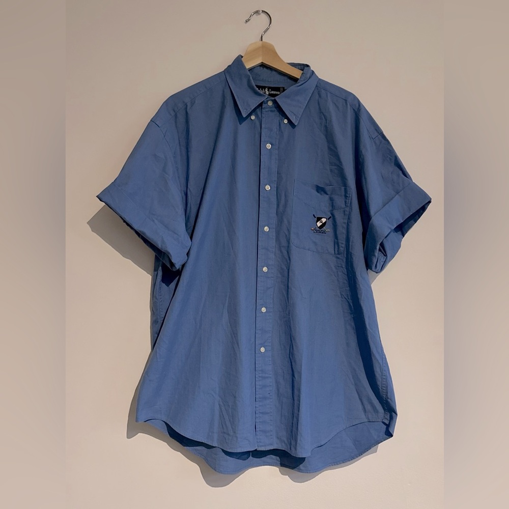 VINTAGE Ralph Lauren Tilden Cotton short sleeve embroidered logo shirt blue